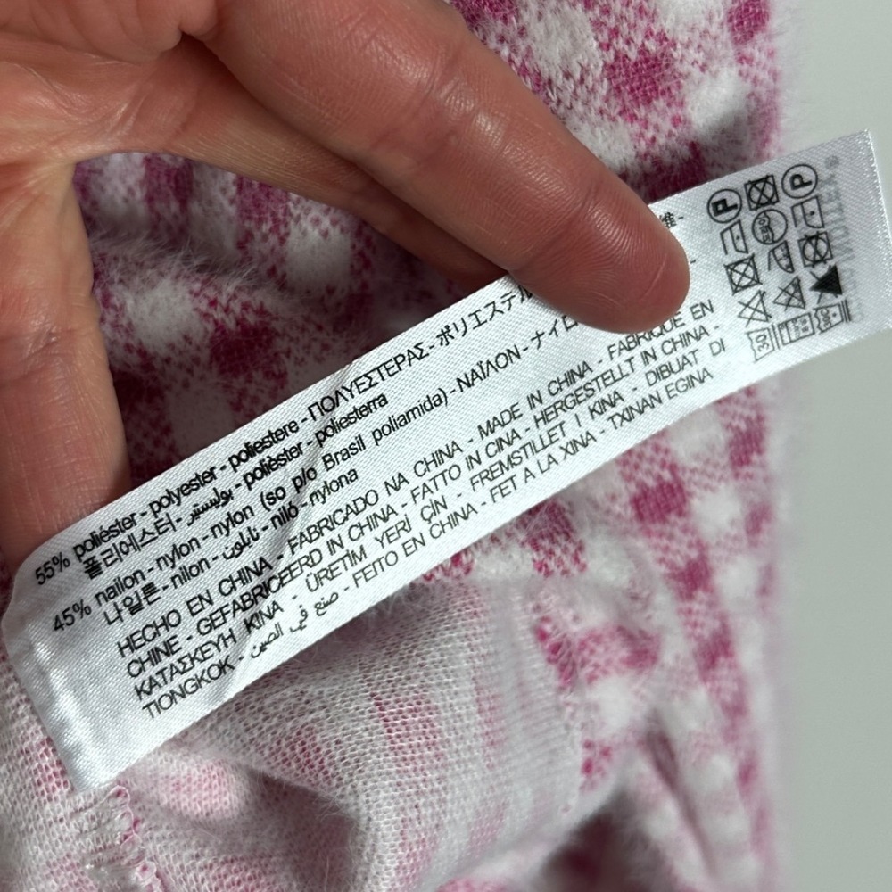 Zara Pink White Mock Neck Sweater Womens Size Small Checkered Plaid‎ Preppy Knit - Picture 11 of 16